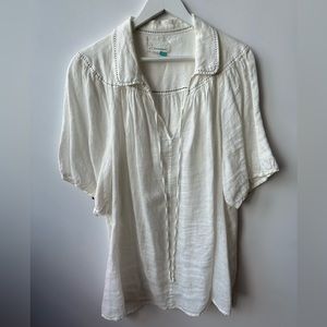 Anthropologie A+ Plus White Linen Pullover Top - 2X